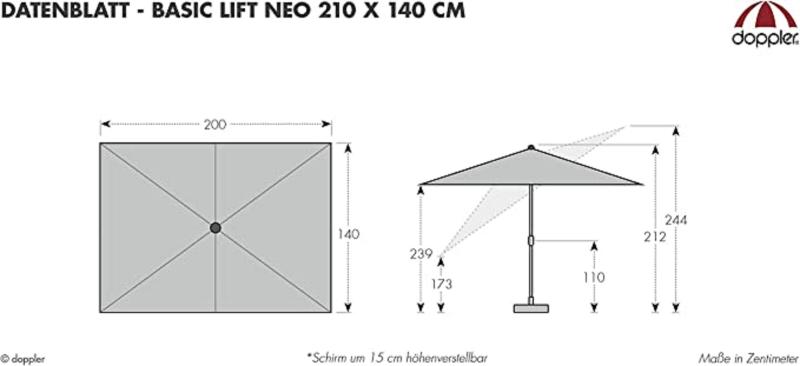 derby Rechteckschirm Basic lift 210x140 cm umbra, LxB: 140,00x210,00 cm, abknickbar, höhenverstellbar, wasserabweisend