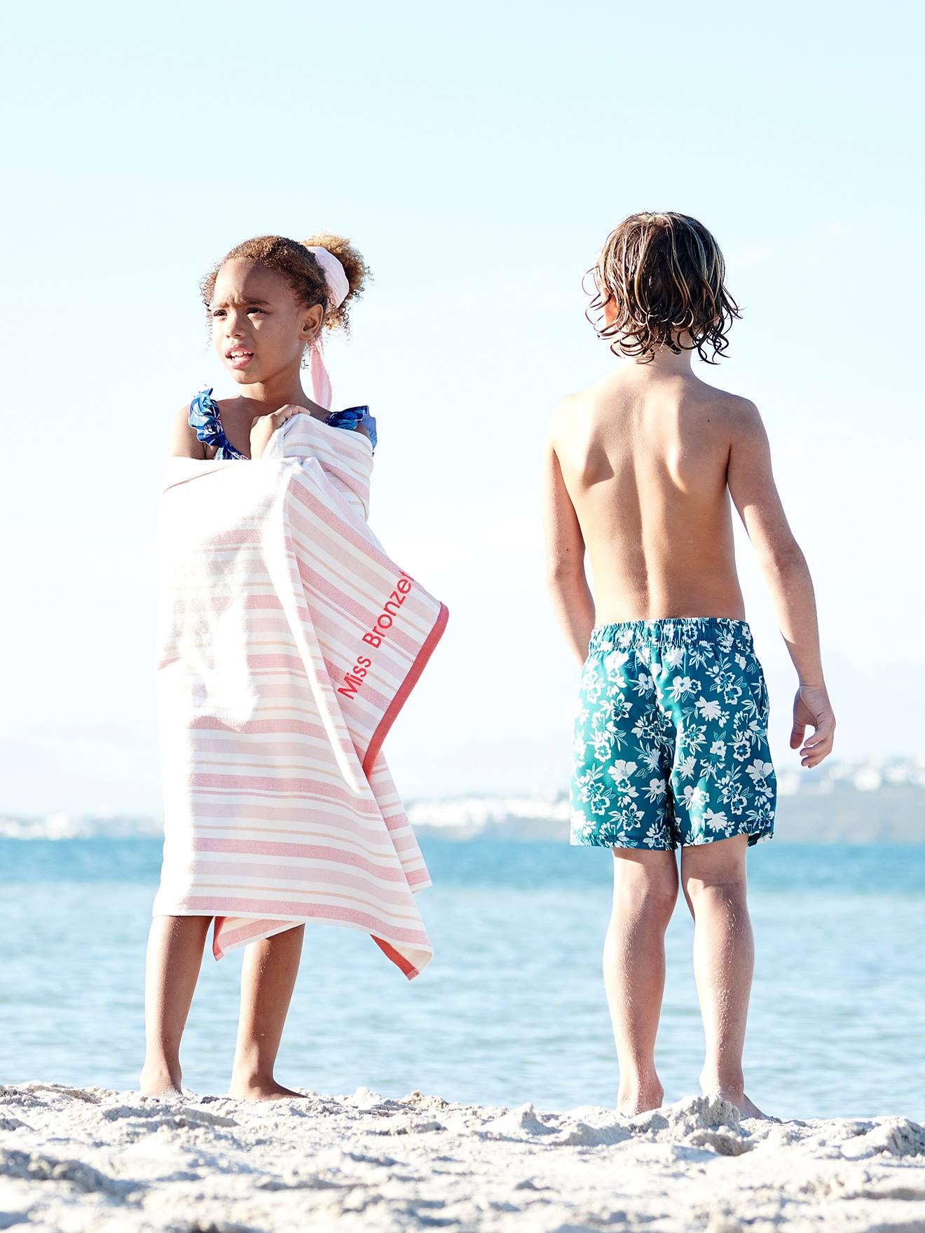 Serviette de plage / de bain fouta personnalisable rayé bleu