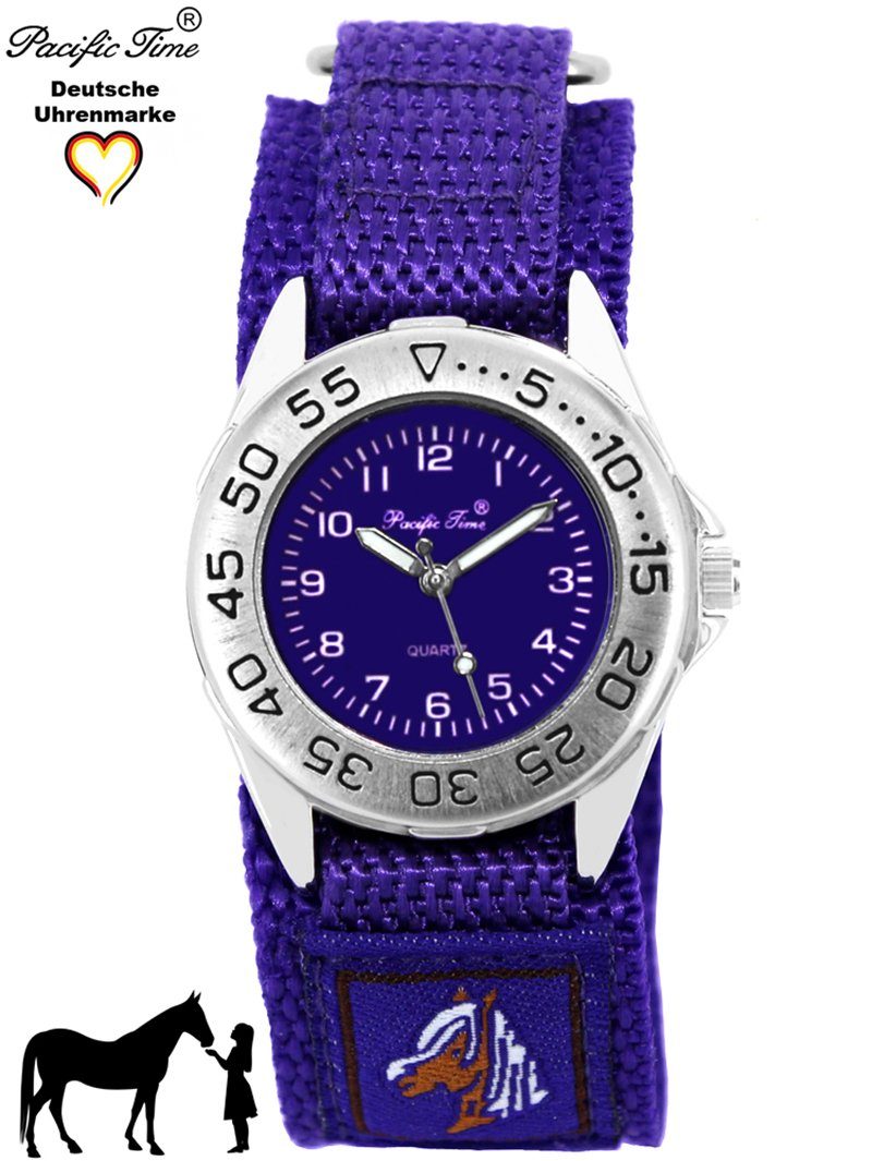 Pacific Time Quarzuhr Kinder Armbanduhr Pferd Stoffarmband Klettverschluß, Gratis Versand