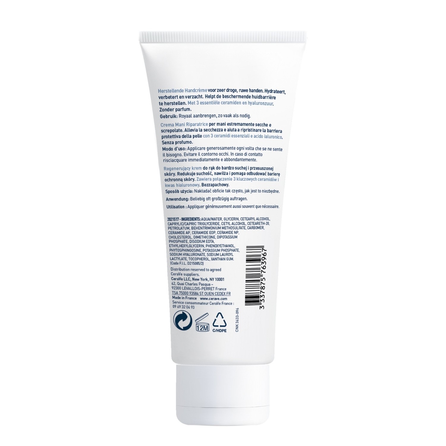 CeraVe Regenerujący krem do rąk do zniszczonych dłoni i silnej suchości 100 ml