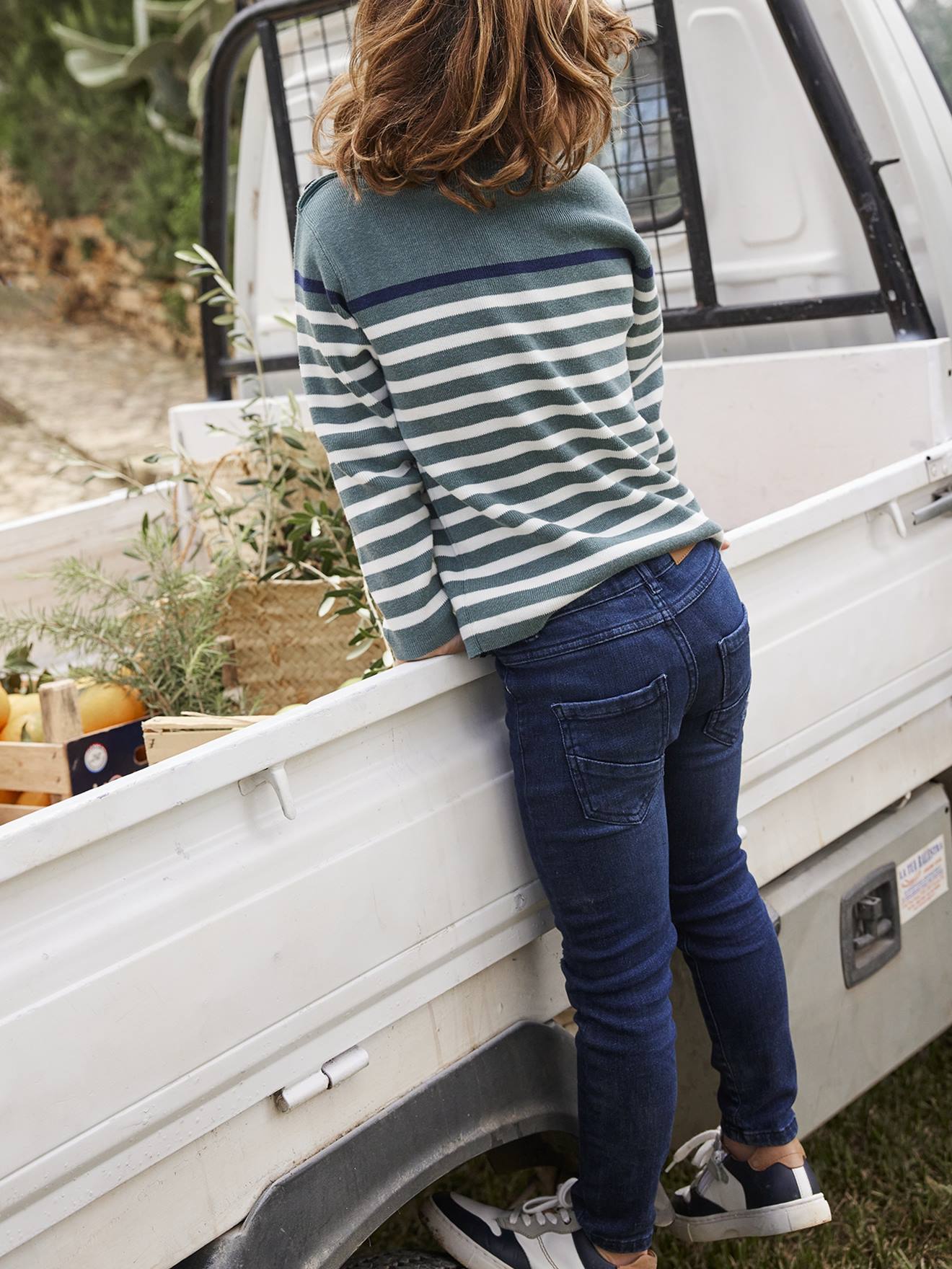Pull marin garçon ivoire rayé rouge et marine
