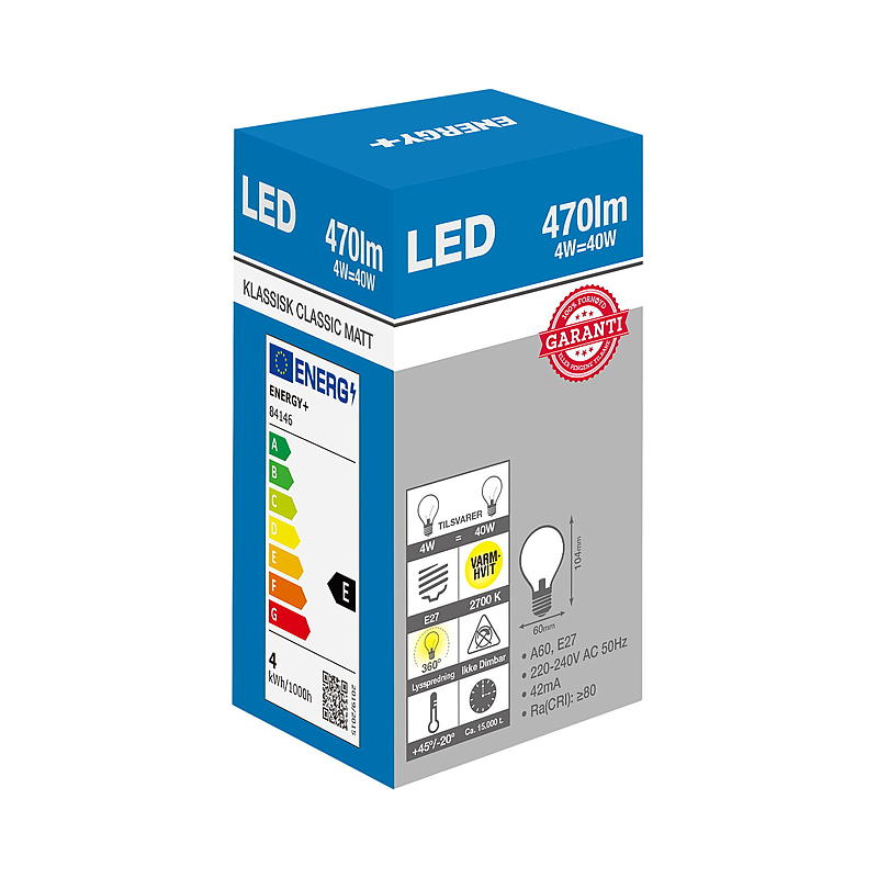 Energy Lyspære LED 470 lm Klassisk matt E27 A60 E