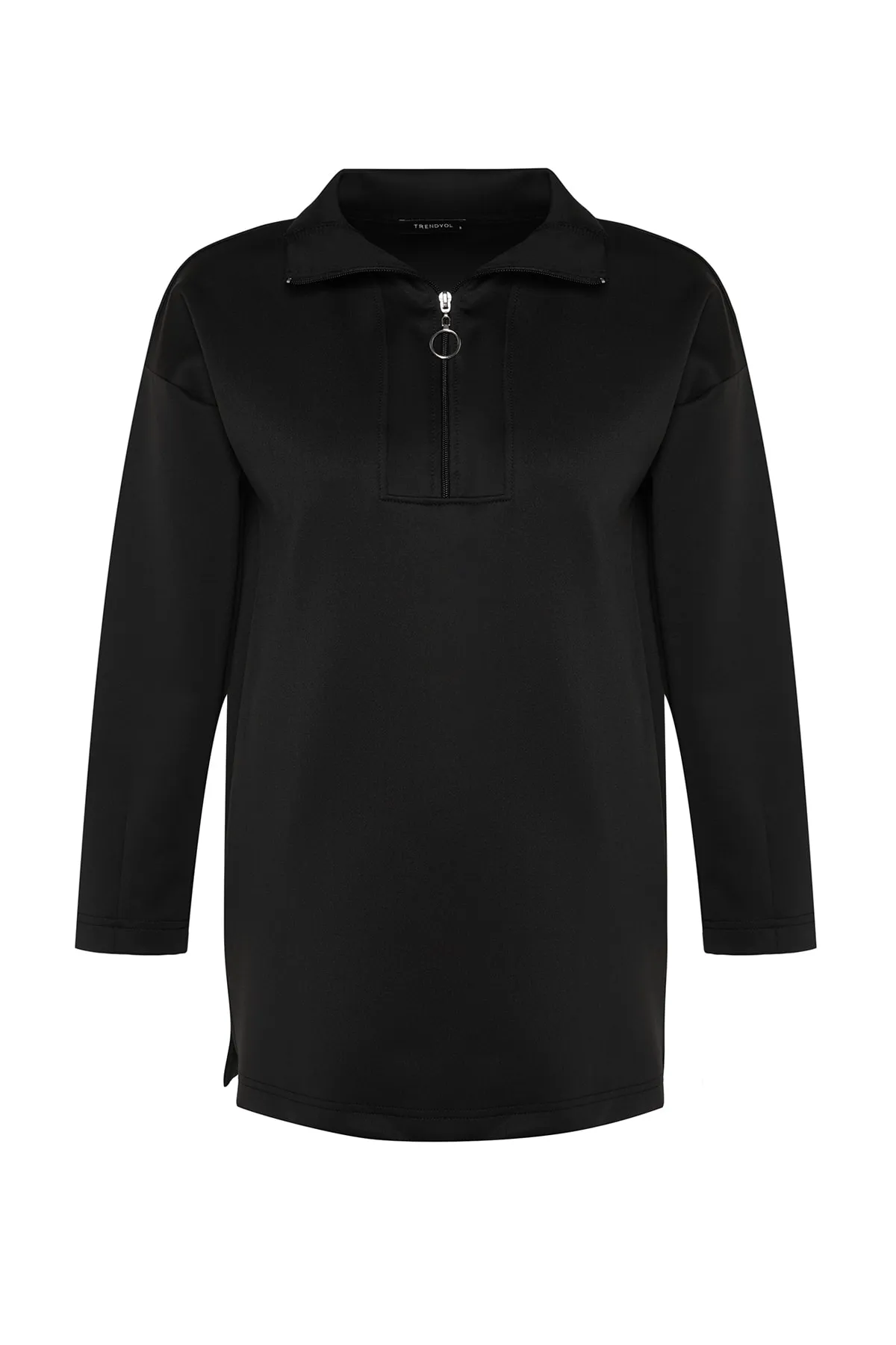 Trendyol Modest  Schwarzes, schlicht gestricktes Taucher-/Scuba-Sweatshirt mit Reißverschluss und detailliertem Ausschnitt TCTAW23TW00198