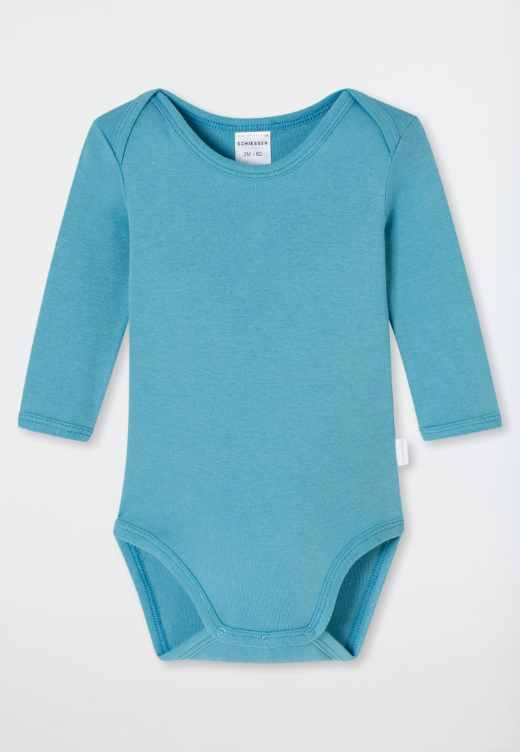 Bodys langarm 2er-Pack Feinripp Ringel hellblau - Natural Love