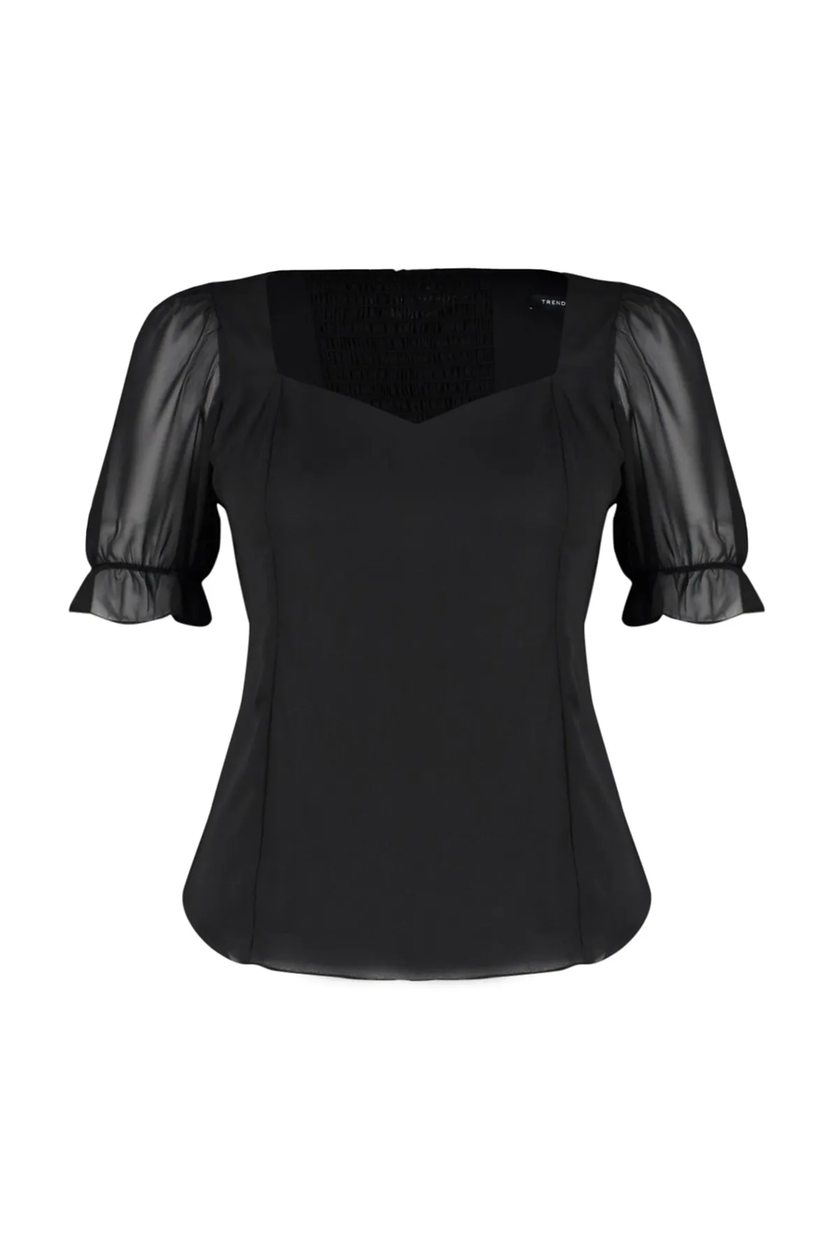 Trendyol Curve  Schwarze Chiffonbluse mit gewebten Ärmeln TBSSS23AH00089