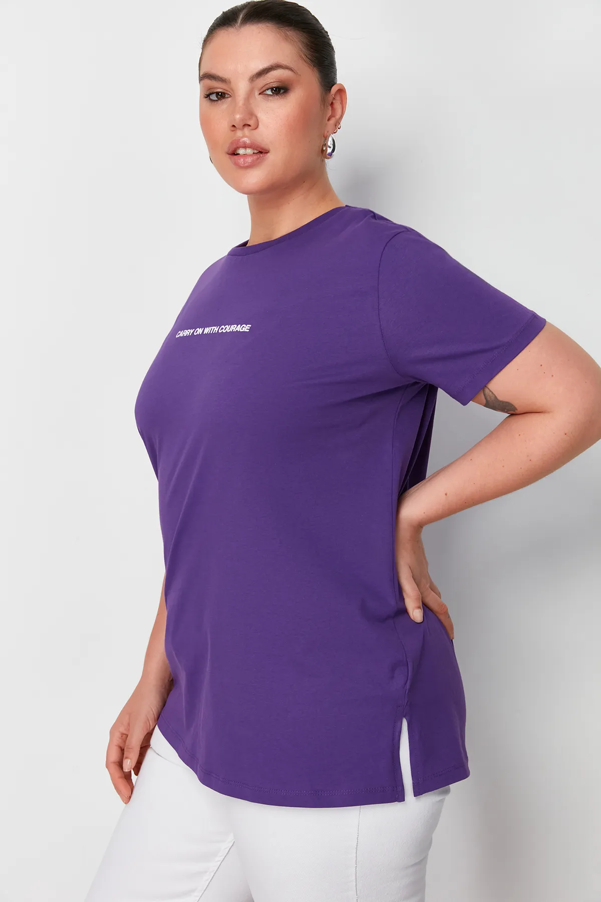 Trendyol Curve  Große Größen in T-Shirt - Lila - Boyfriend