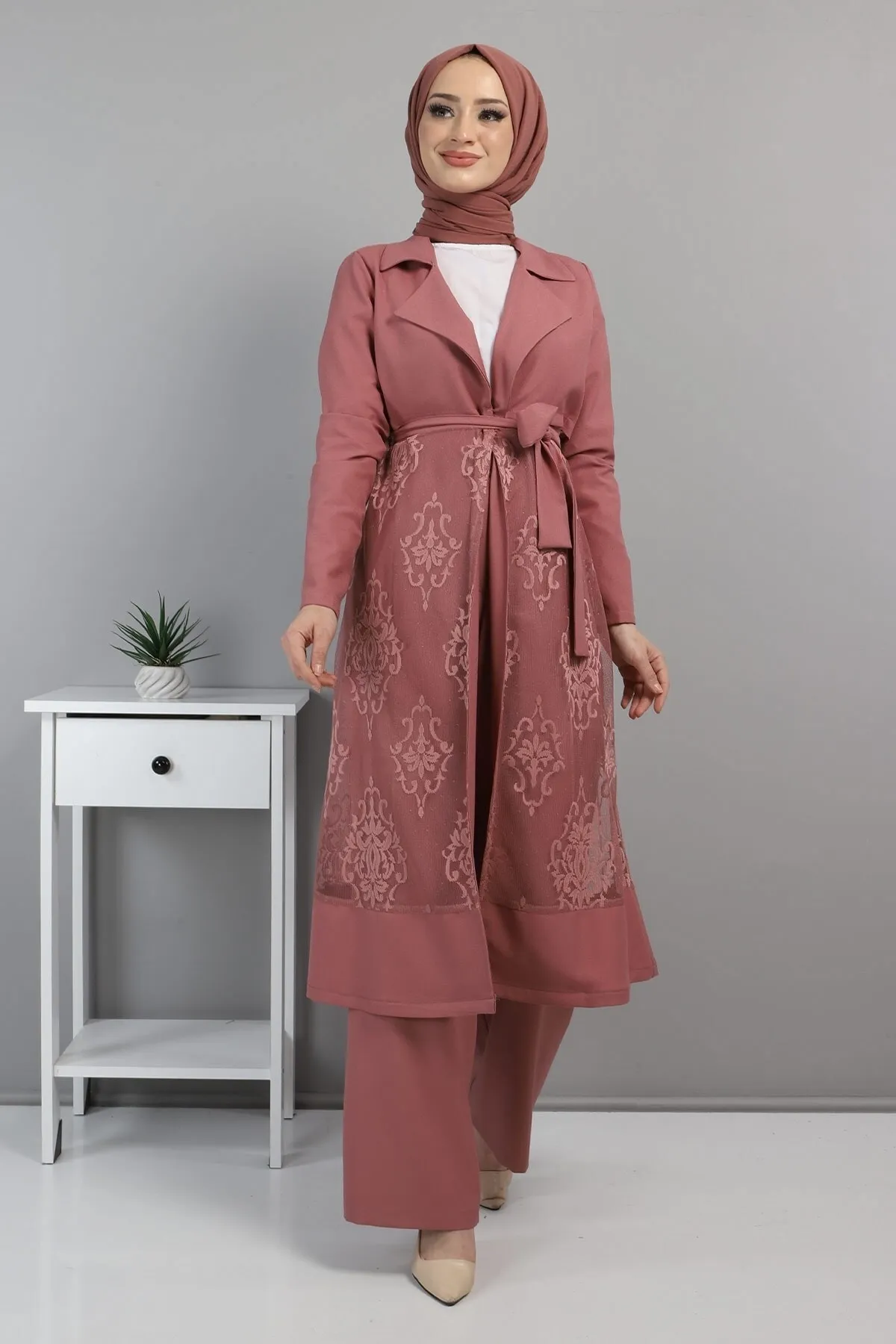 Modamihram  Spitzenanzug Dusty Rose 8543