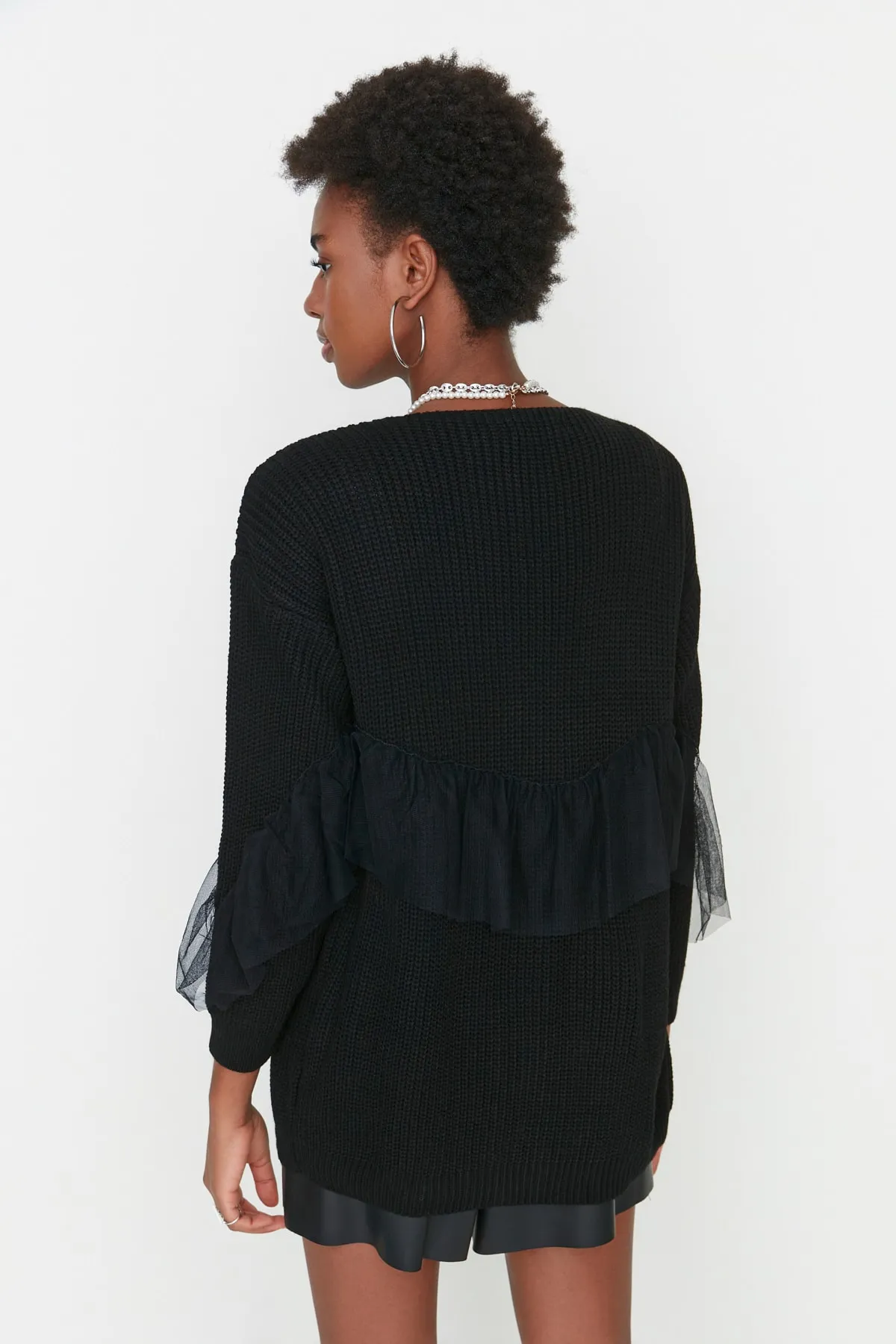 Trendyol Collection  Schwarzer Tüll-Strick-Cardigan TWOAW20FV0048