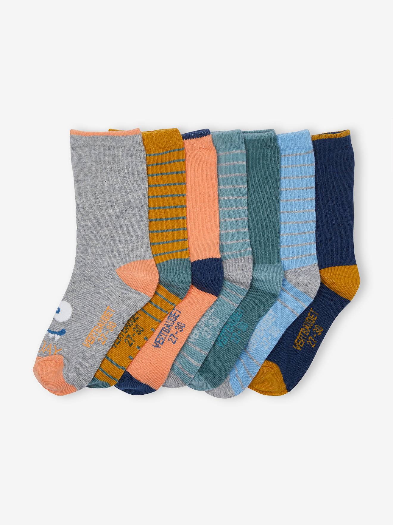 Lot de 7 paires de chaussettes semainier monstres vert