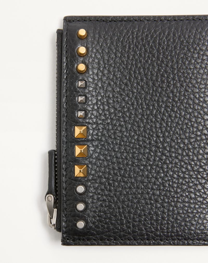 Rockstud kortholder i granatfarvet kalveskind