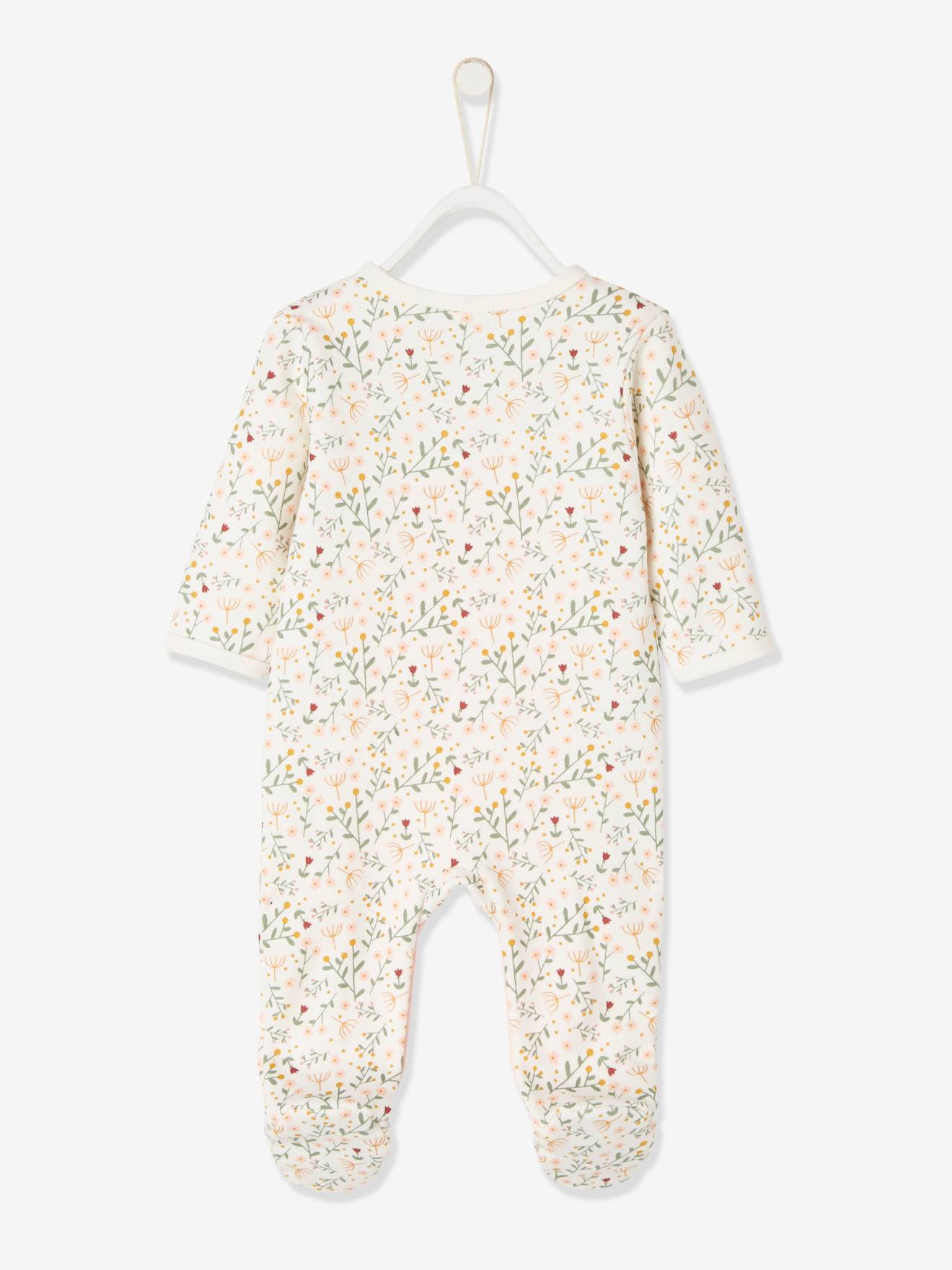 Vertbaudet Mädchen Baby Strampler mit Tiermotiv, Öffnung vorn Oeko Tex - hellbeige geblümt fuchs