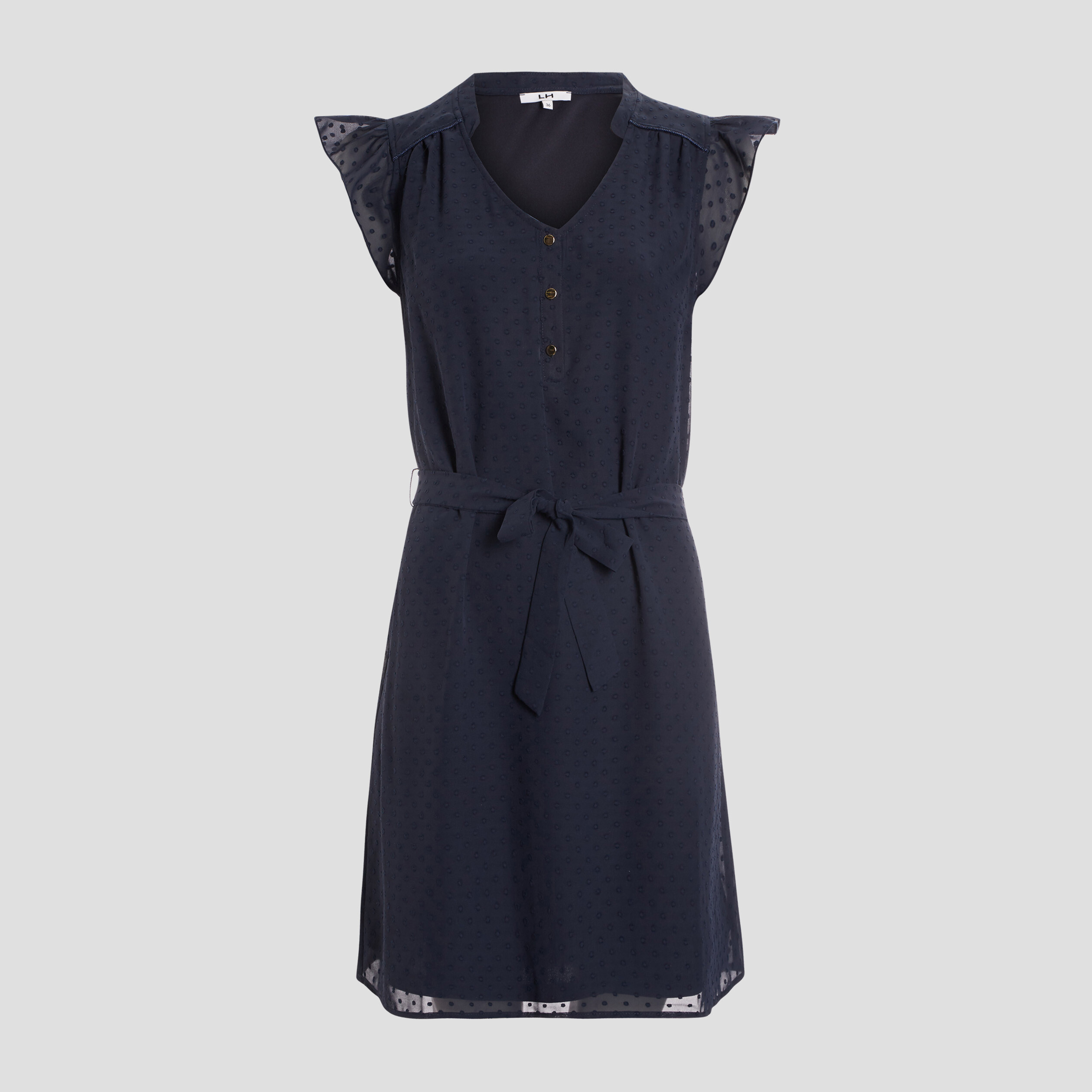 Robe plumetis droite ceinturée bleu marine femme | La Halle