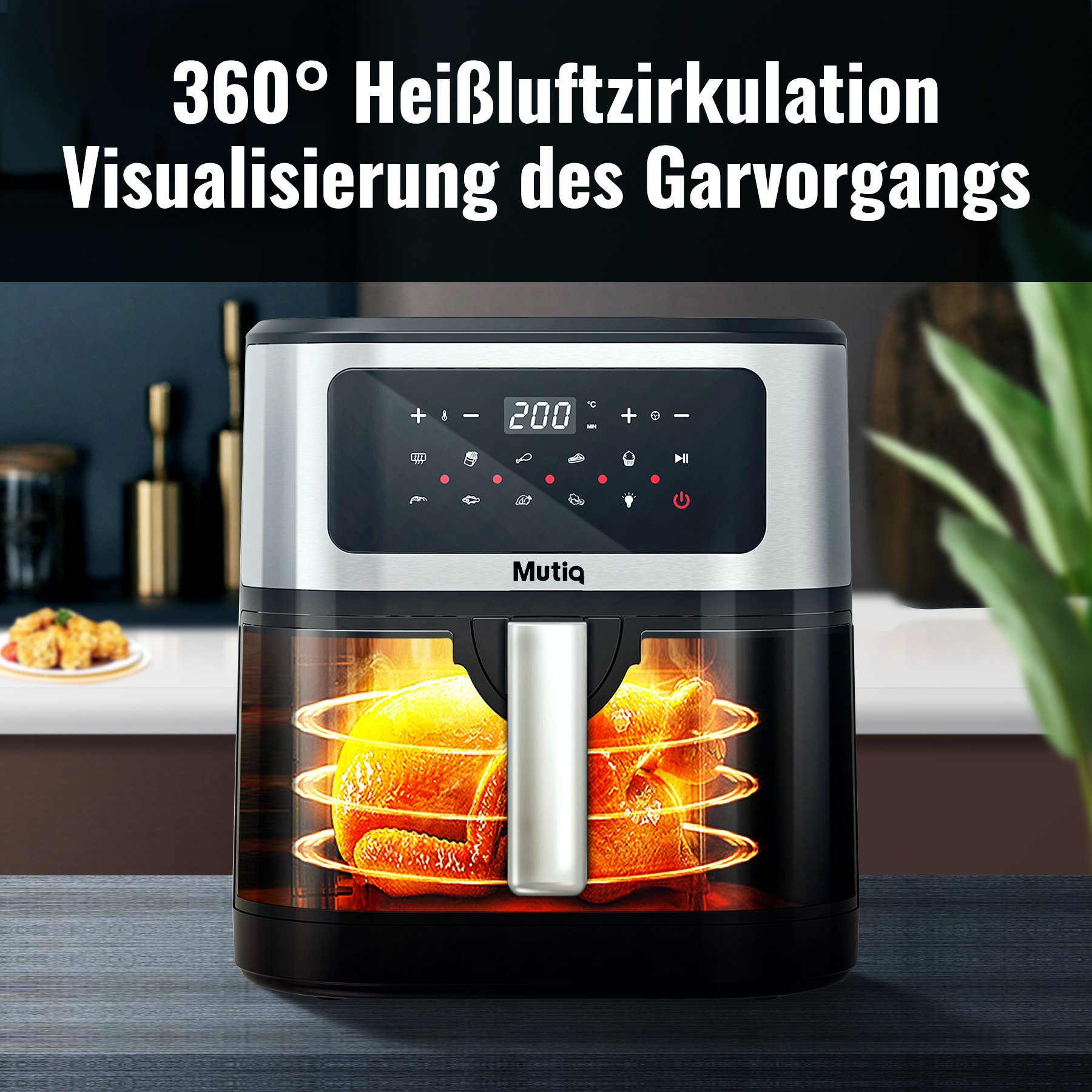 Senmudi Heißluftfritteuse Air fryer 7.5L XXL,Fritteuse ohne Öl,LED-Touchscreen,10 Programme, 1800W,Gesunde Heißluftfritteuse,Küchengerät für fettarmes Frittieren
