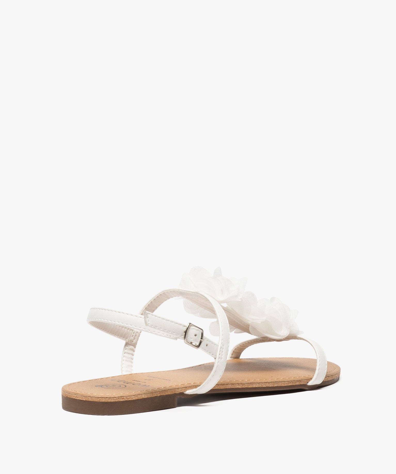 Sandales femme à talon plat ornées de fleurs en tissu blanc | GEMO