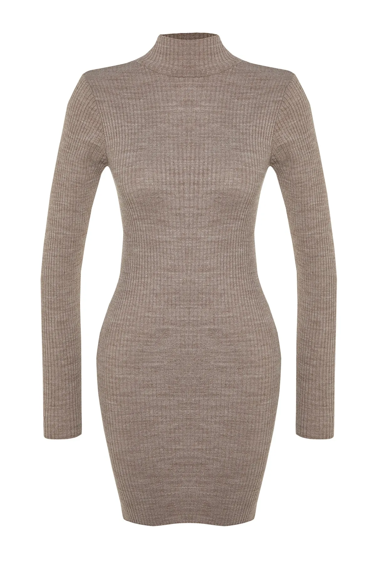 Trendyol Collection  Nerzfarbenes Mini-Strickkleid mit Accessoire-Detail TWOAW23EL01389