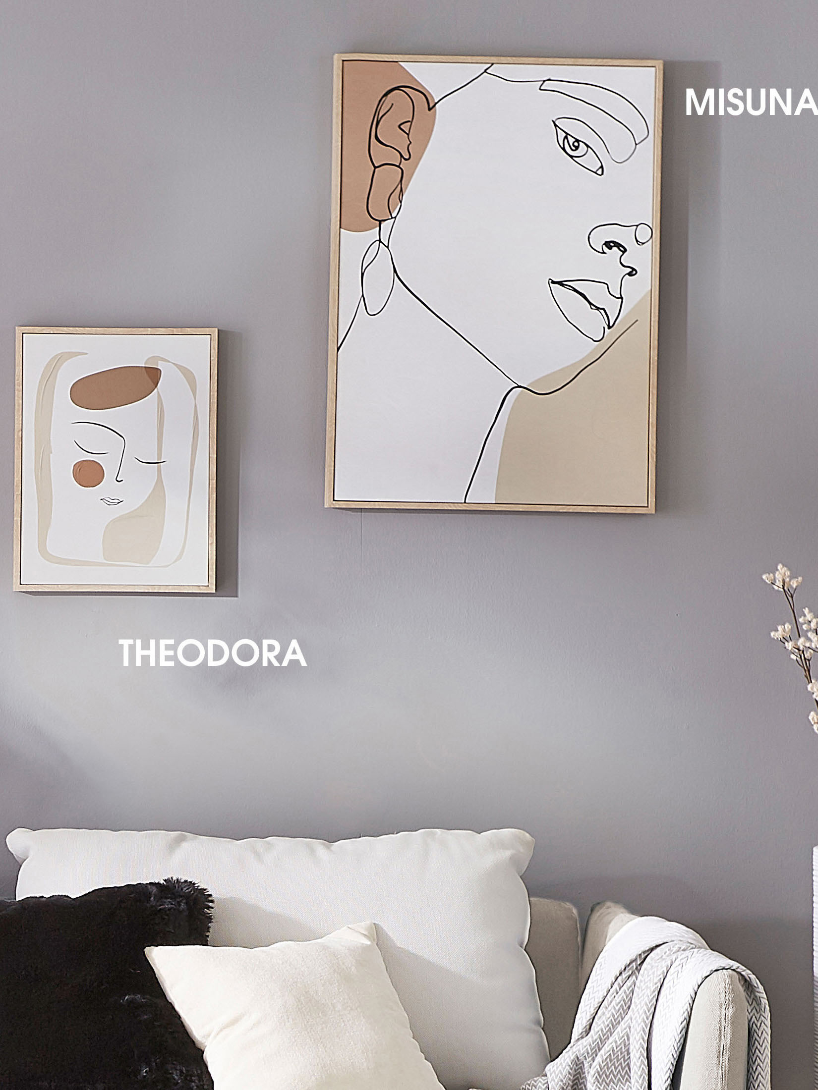 Theodora Leinwand-Druck-handbemalt, Beige/Weiss