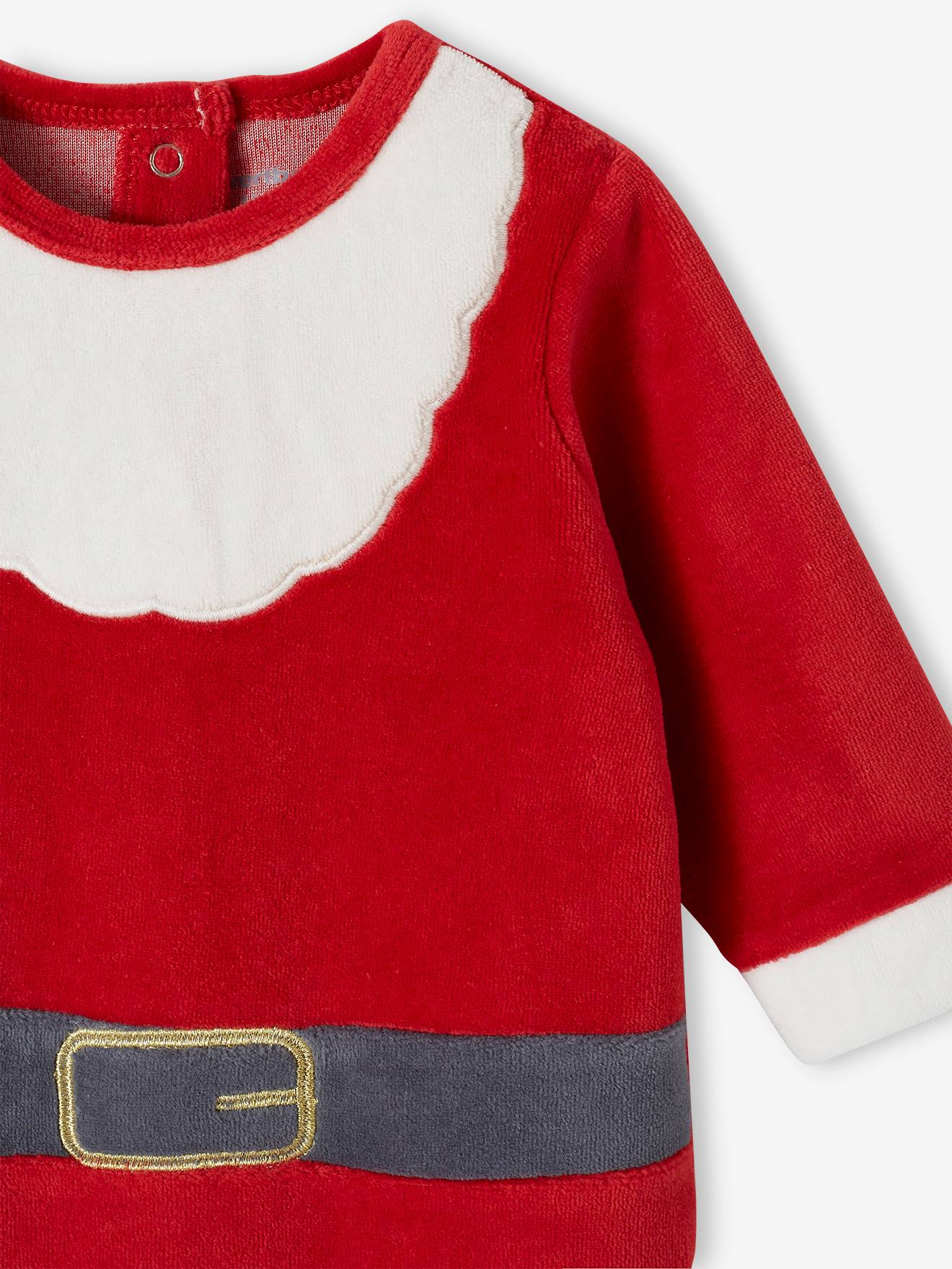 Vertbaudet Baby Samt-Strampler & Mütze, Weihnachtsmann Oeko-Tex - rot