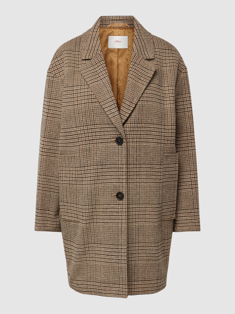 Blazer mit Glencheck-Muster und seitlichen Eingrifftaschen in hellbraun