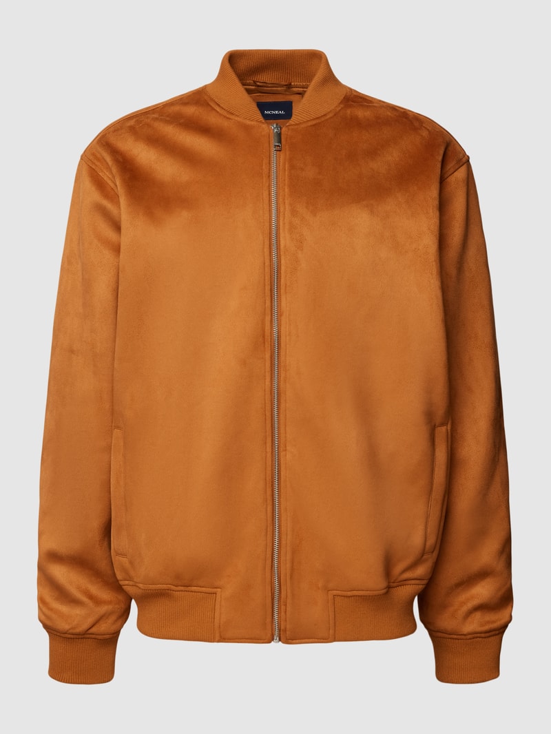 Sweatjacke mit Stehkragen in mittelbraun