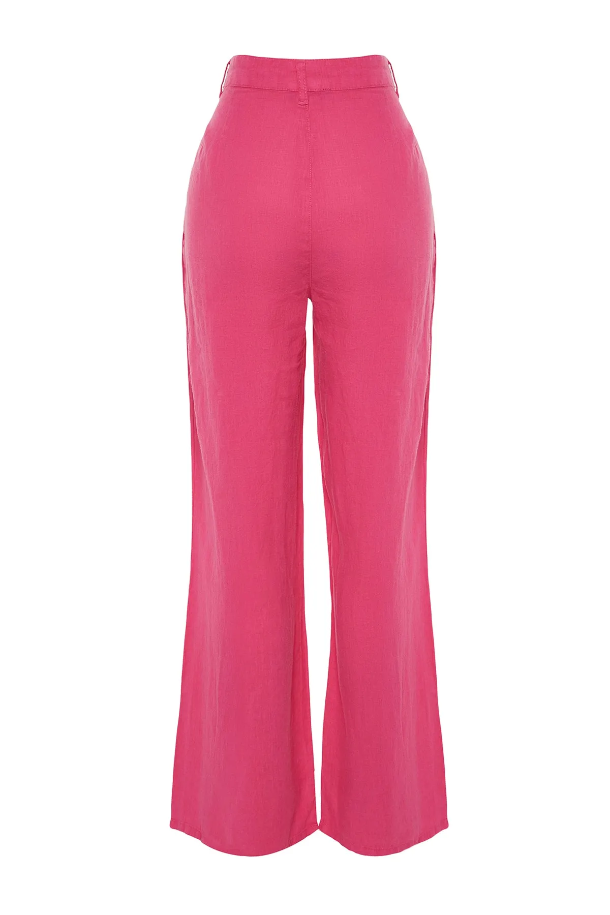 Trendyol Collection  Rosa Plissierte Hose aus 100 % Leinen mit hoher Taille und weitem Bein TWOSS23JE00294