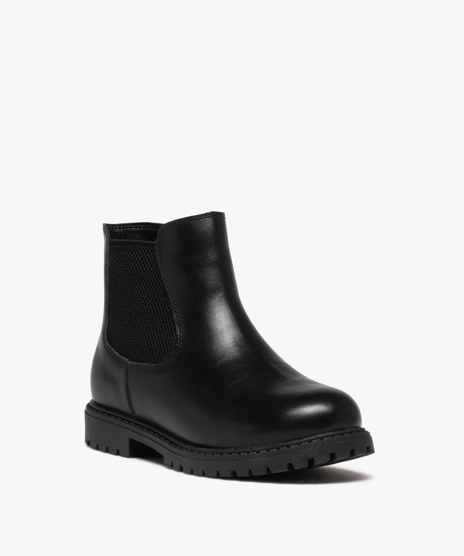 Boots fille style Chelsea unies à semelle crantée noir | GEMO