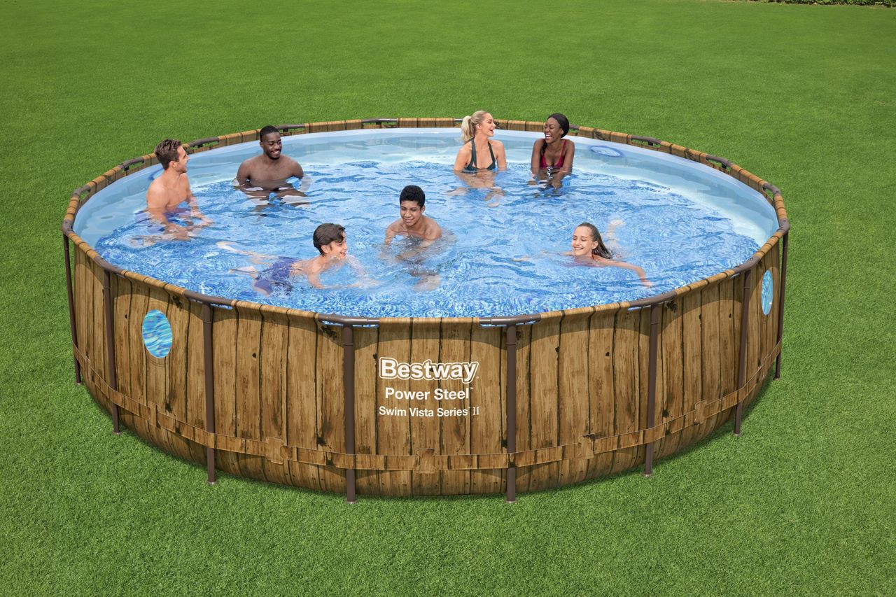 Bestway Power Steel™ Swim Vista Series™ Frame Pool Komplett-Set mit Filterpumpe, Holz-Optik