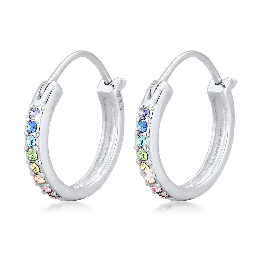 Elli Elli Boucles d'Oreilles Femmes Créoles Arc-en-ciel Filigrane avec Cristaux en Arg Boucles d'oreilles