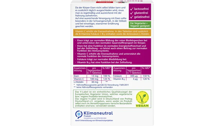 Doppelherz Eisen + C + Histidin + Folsäure 30 Mini-Tabletten