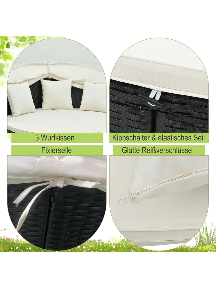 COSTWAY Rattan Sonneninsel mit Baldachin 187x180x157cm in Schwarz günstig kaufen onesize