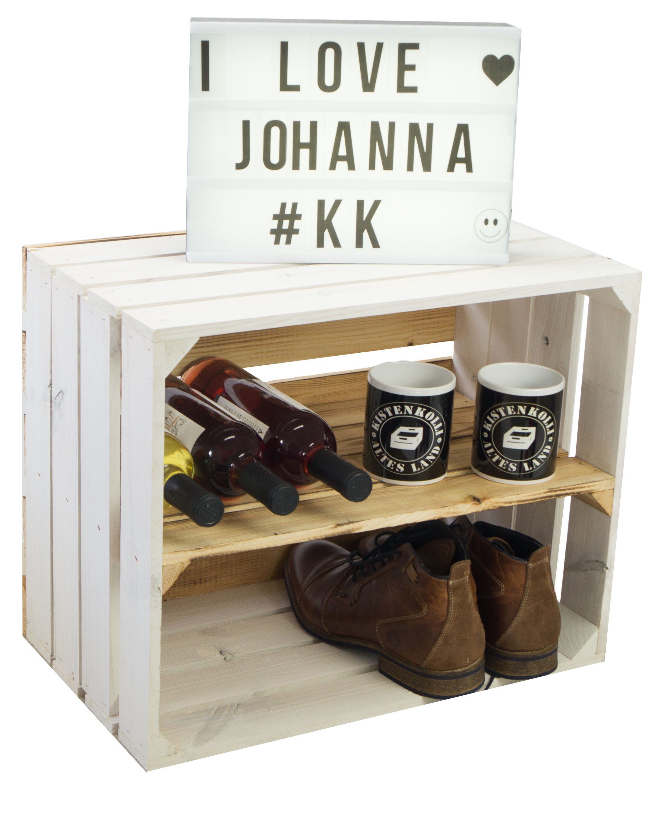 Kistenkolli Altes Land Allzweckkiste 4er set Holzkisten weiss geflammt Couchtisch Schuhregal Wohnwand Kiste