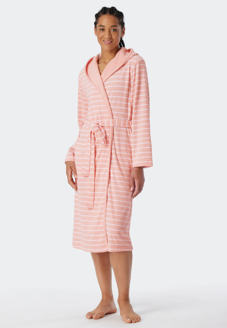 Bademantel Leichtfrottee rosé gestreift - Feather Terry