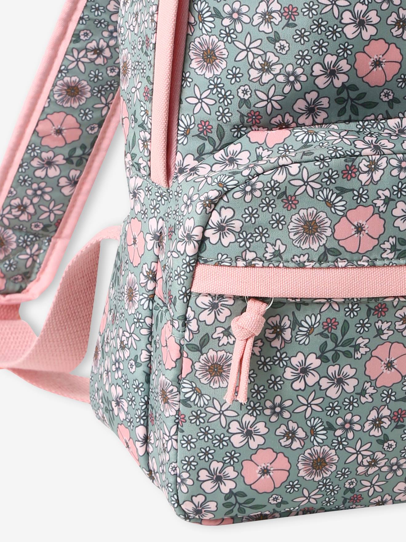 Vertbaudet Mädchen Schulrucksack mit Blumen GROOVY GIRL - moosgrün