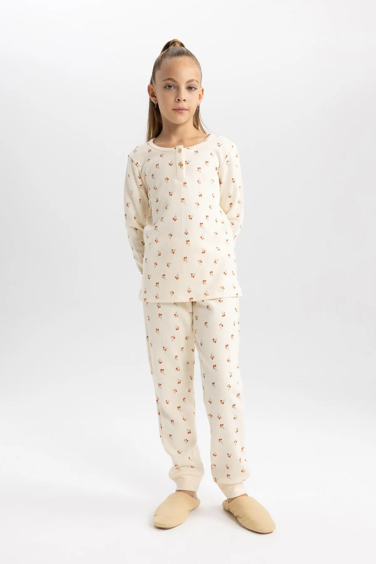 DeFacto  Langarm-Pyjama-Set mit gemustertem Waffelmuster für Mädchen
