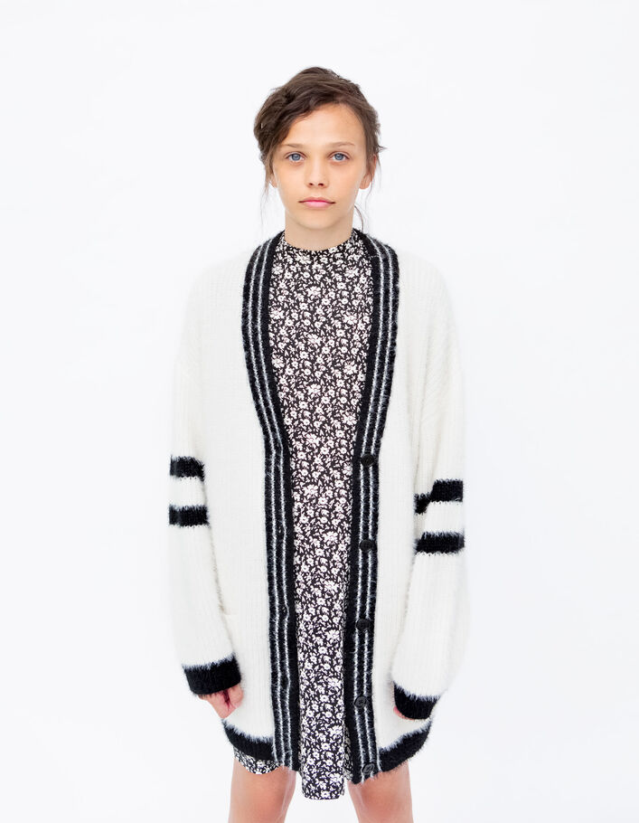Cardigan long écru tricot poilu esprit Collège fille