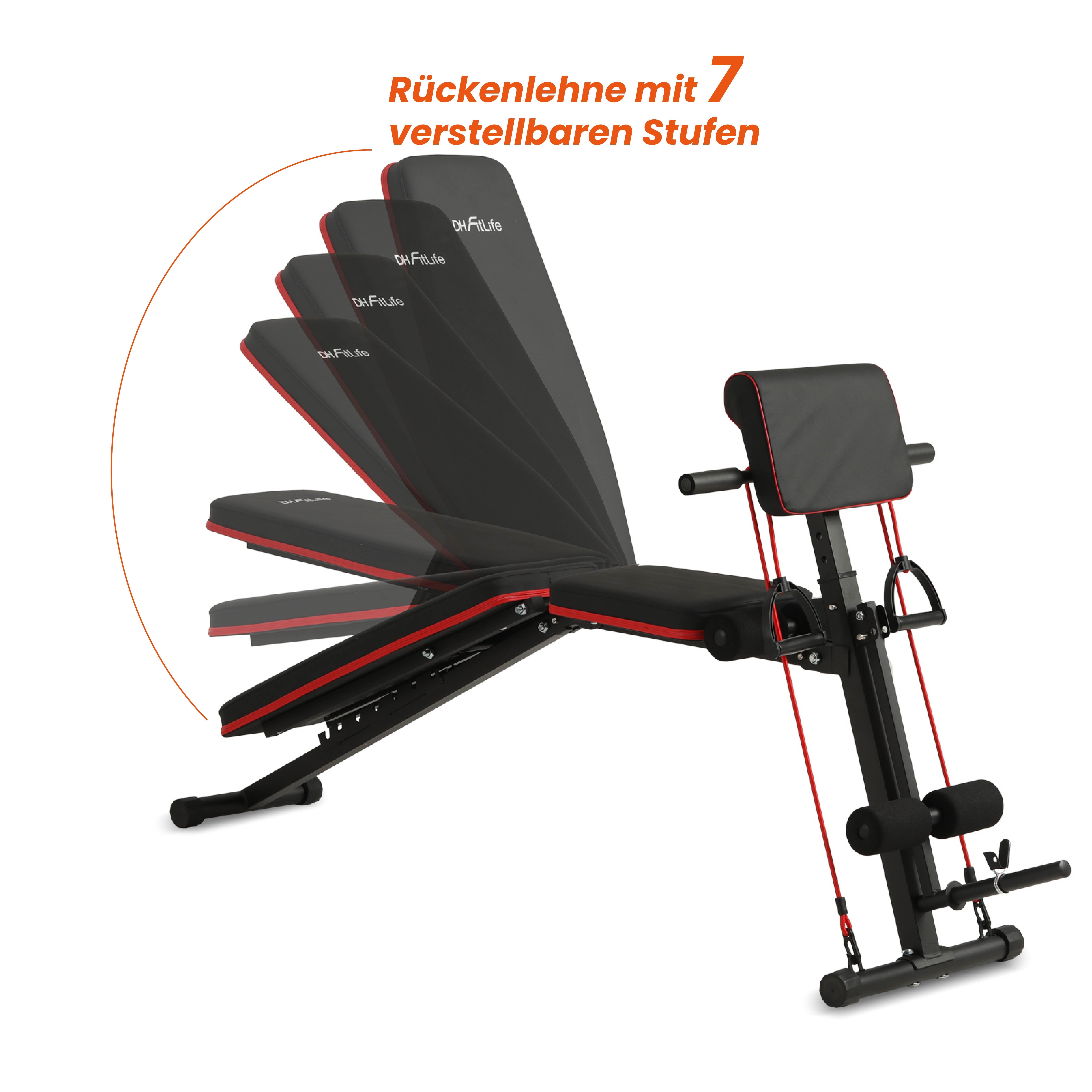 DH FitLife Hantelbank klappbar verstellbar, (Schrägbank & Flachbank für Bankdrücken, Rückentrainer u. Bauchtrainer), Trainingsbank Fitnessbank multifunktional für Fitness u. Krafttraining