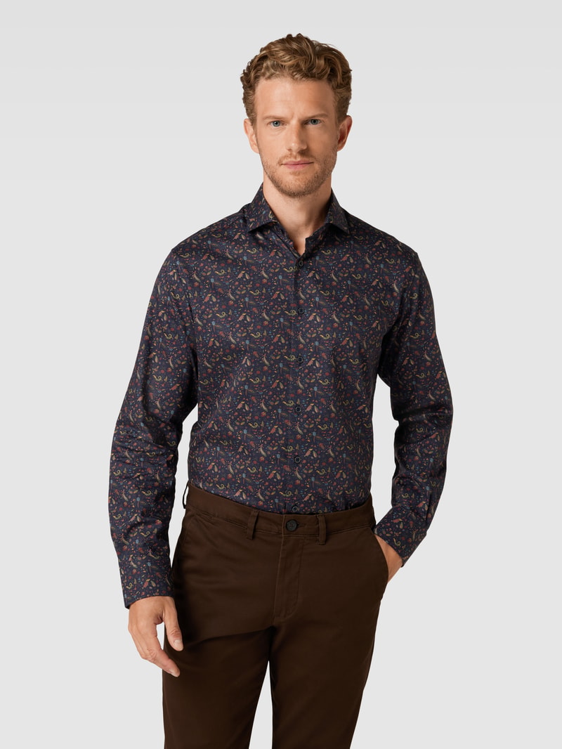 Modern Fit Business-Hemd mit Haifischkragen in marineblau