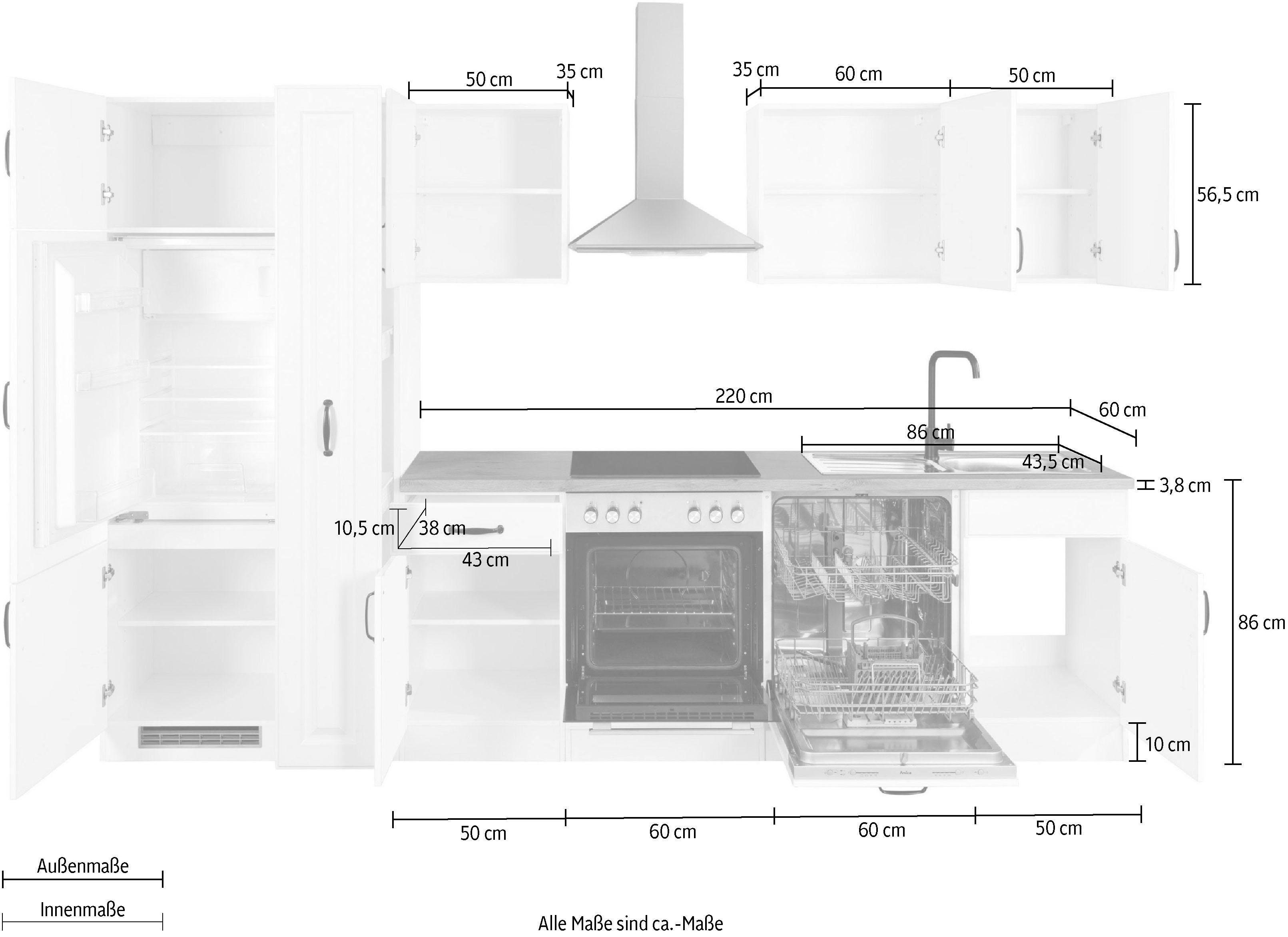 wiho Küchen Küchenzeile Erla, ohne E-Geräte, Breite 220 cm
