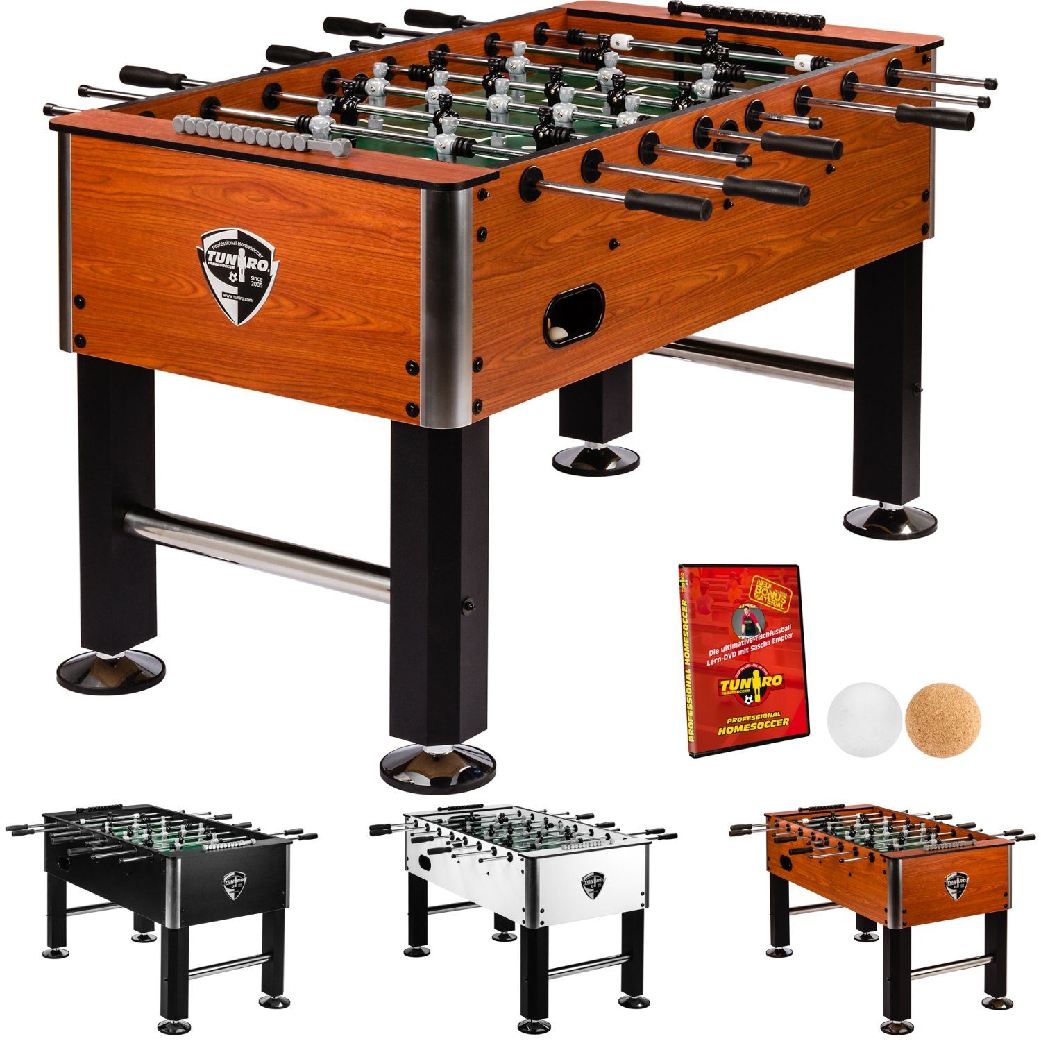TUNIRO Kickertisch Tischkicker Basic / Pro / Platinum, Kicker vormontiert, schadstoffgeprüft, BTFV zertifiziertl