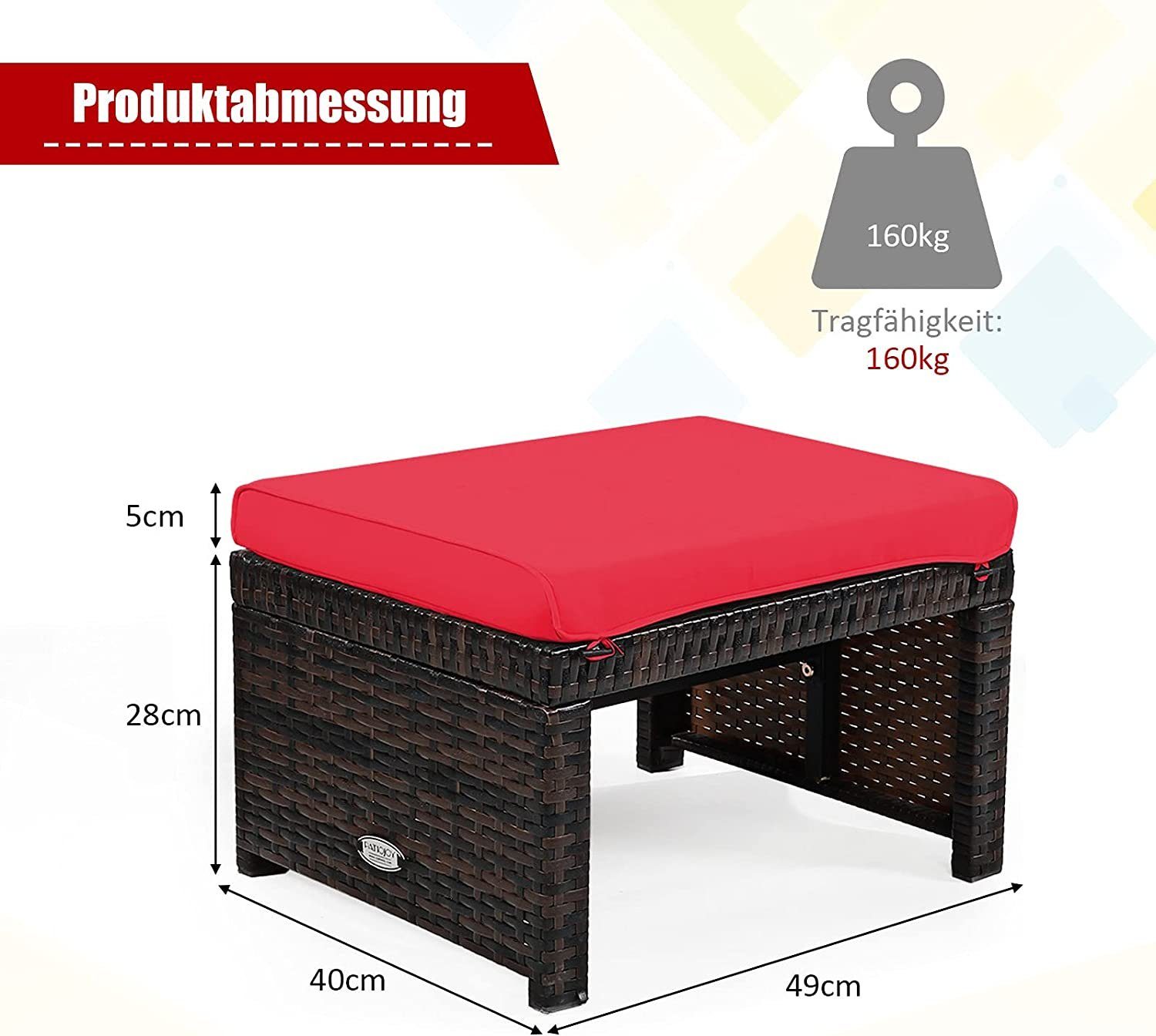 KOMFOTTEU Sitzhocker Rattan Ottomane (Set, 2er), mit Sitzkissen