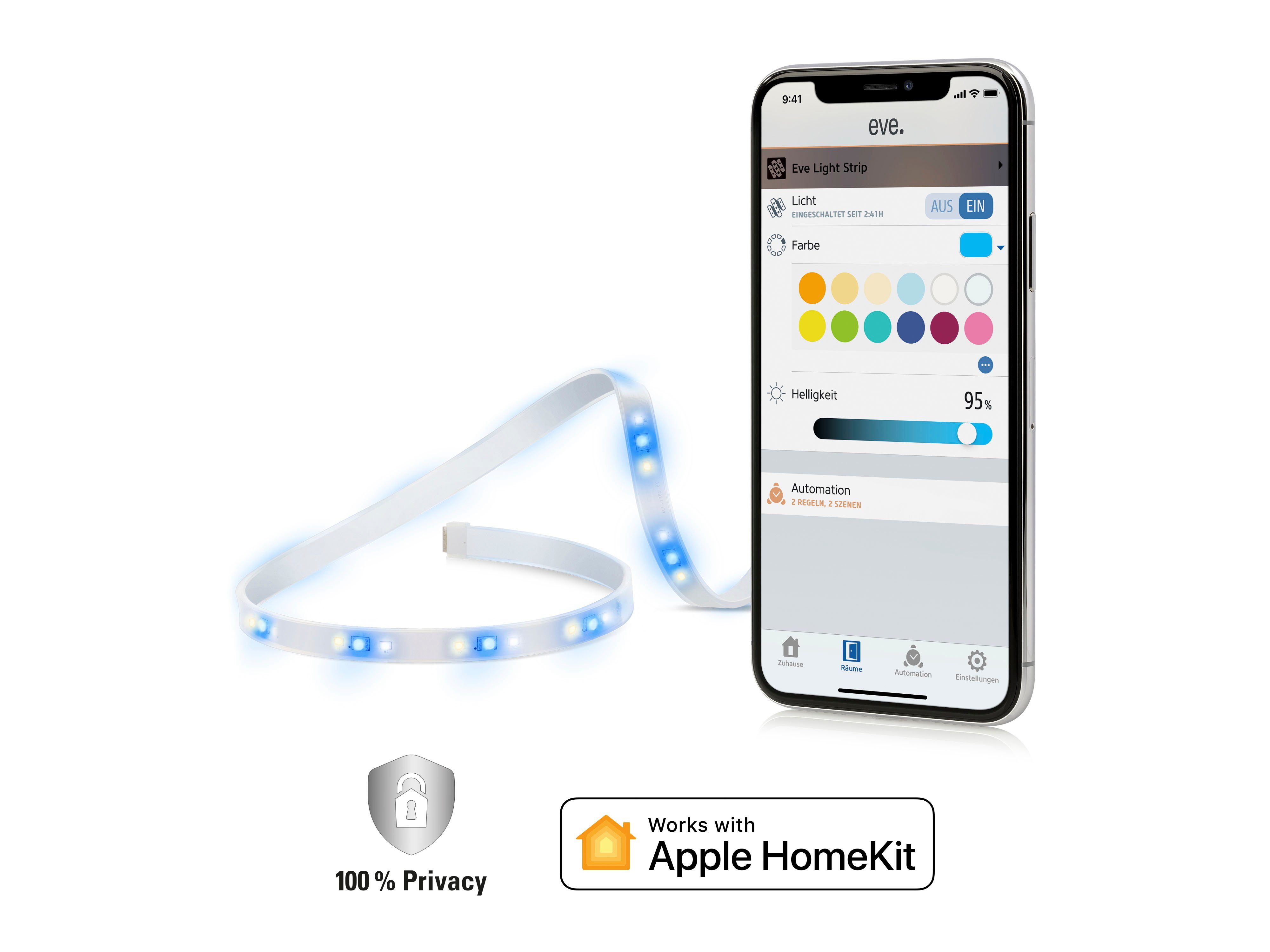 EVE LED Lichtleiste Light Strip, Dimmer, Farbwechsel, erweiterbar, LED fest integriert, Farbwechsler