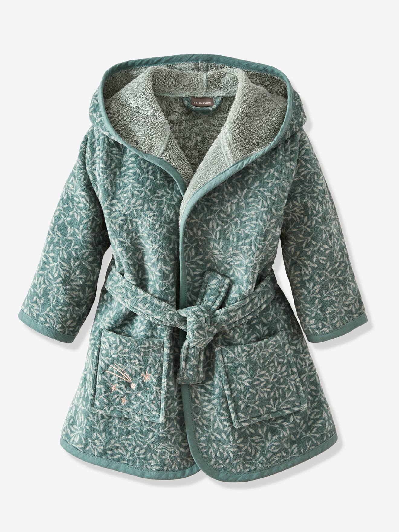 Peignoir bébé personnalisable BROCÉLIANDE vert imprimé