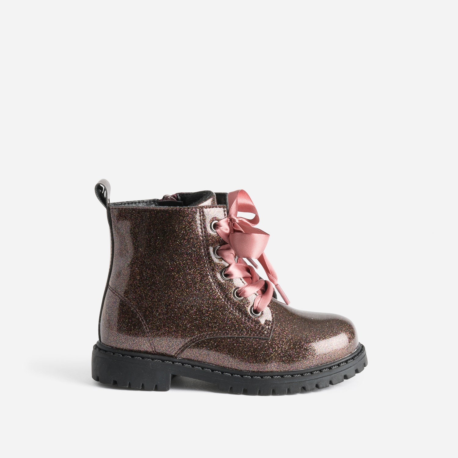 Boots à lacet BUGGY rose pailleté à lacet ruban