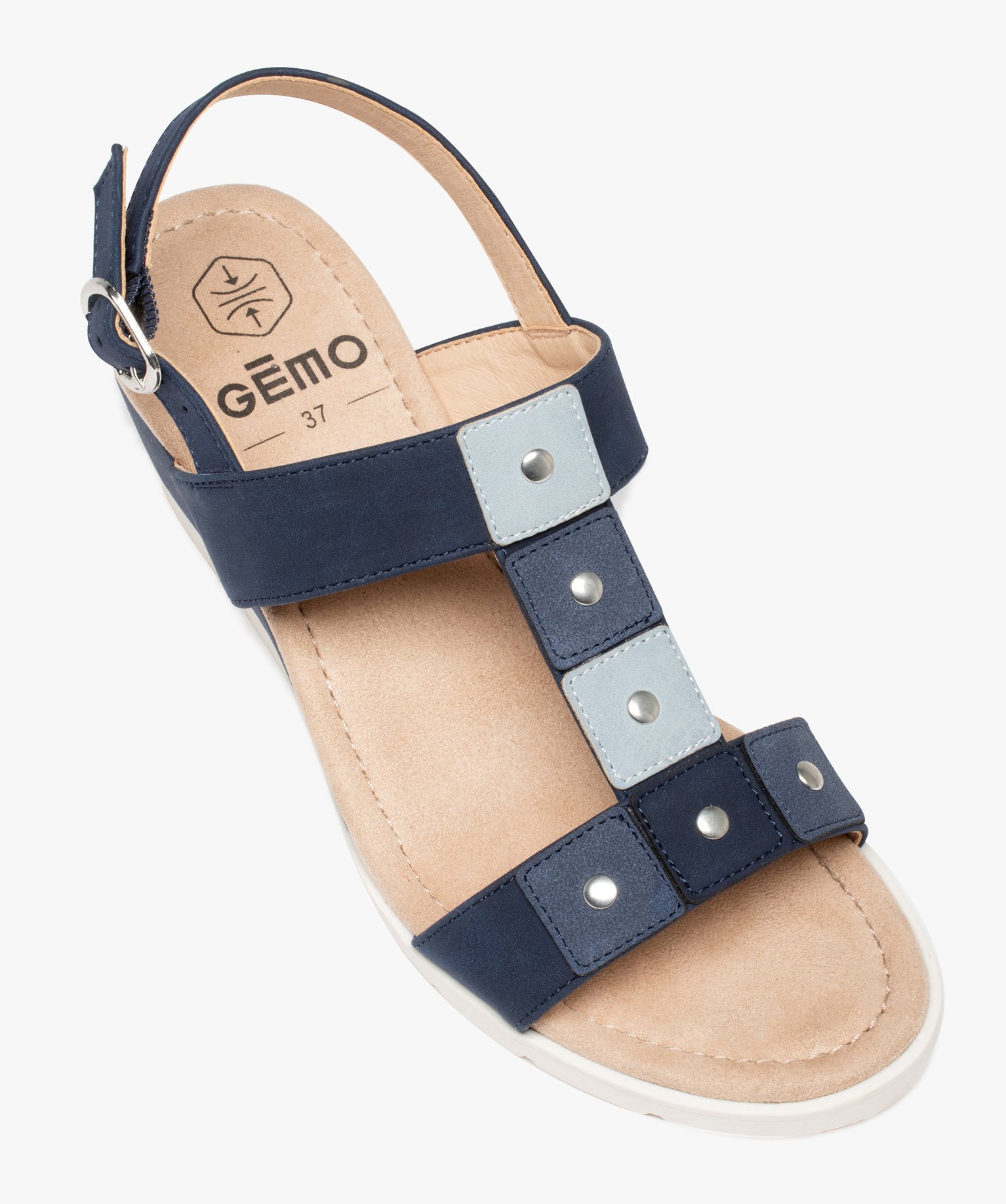 Sandales compensées femme confort en suédine bleu | GEMO