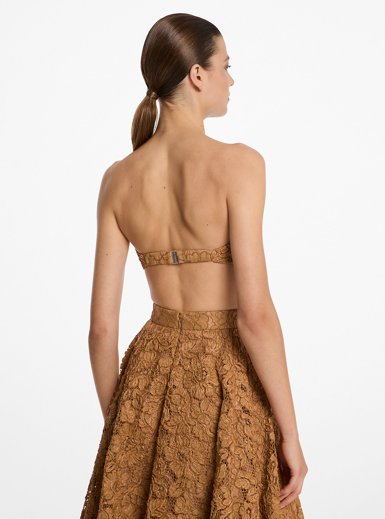 Hand-Embroidered Floral Lace Bandeau Top - PEANUT