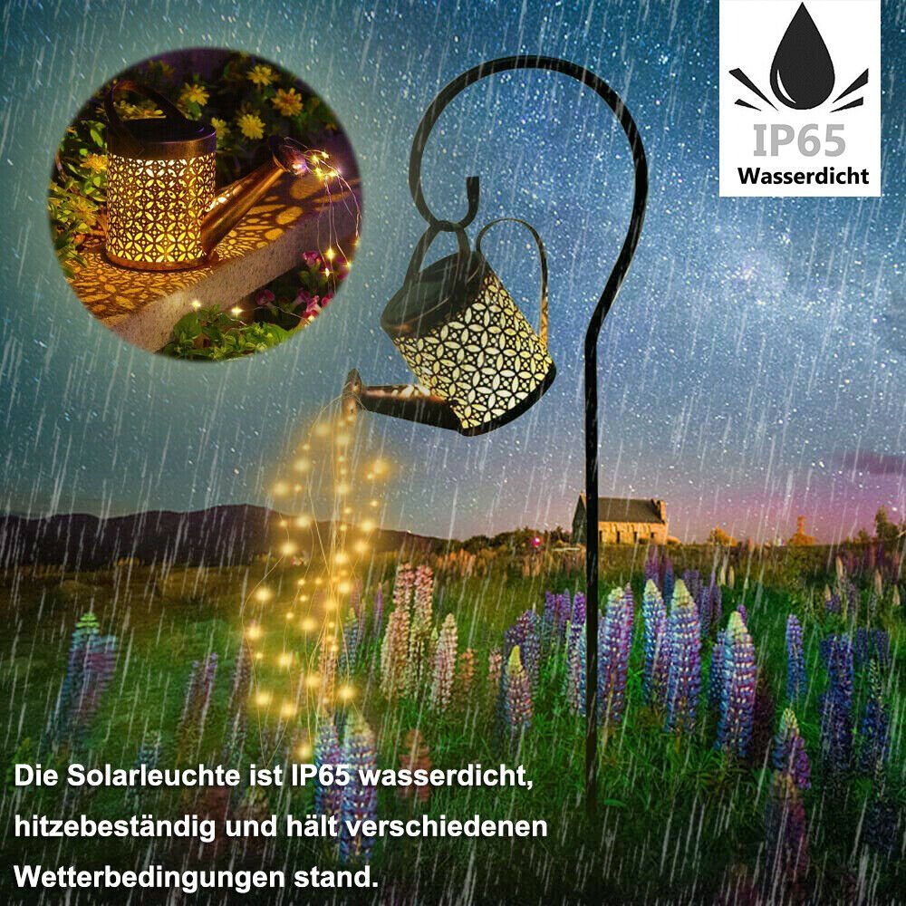 iscooter LED Solarleuchte LED Solar Außenleuchte, Gießkanne Deko-Kanne Wasserfall Außenlampe, LED fest integriert, Warmweiß, IP65, Metall Solarlampen Hängend Garten Deko Solarlaterne für außen
