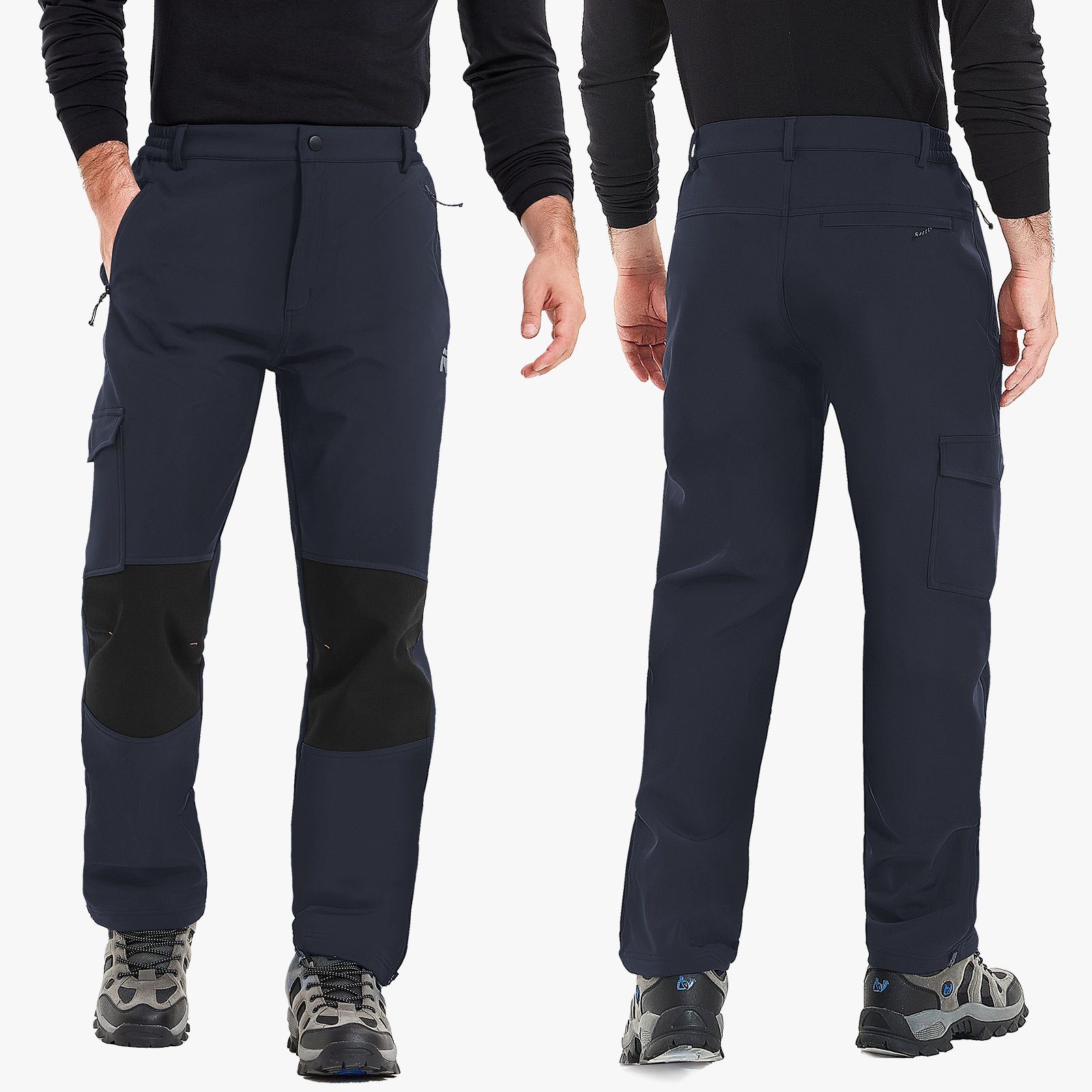 MEETYOO Softshellhose Herren Fleece Outdoorhose Wanderhose (Kurzgrößen pflegeleicht, Funktionshose) Wasserdicht, Mehrfachtaschen, Skihose