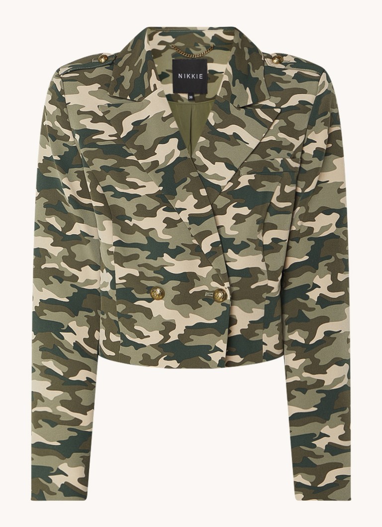 NIKKIE Asti double-breasted cropped blazer with camouflage print