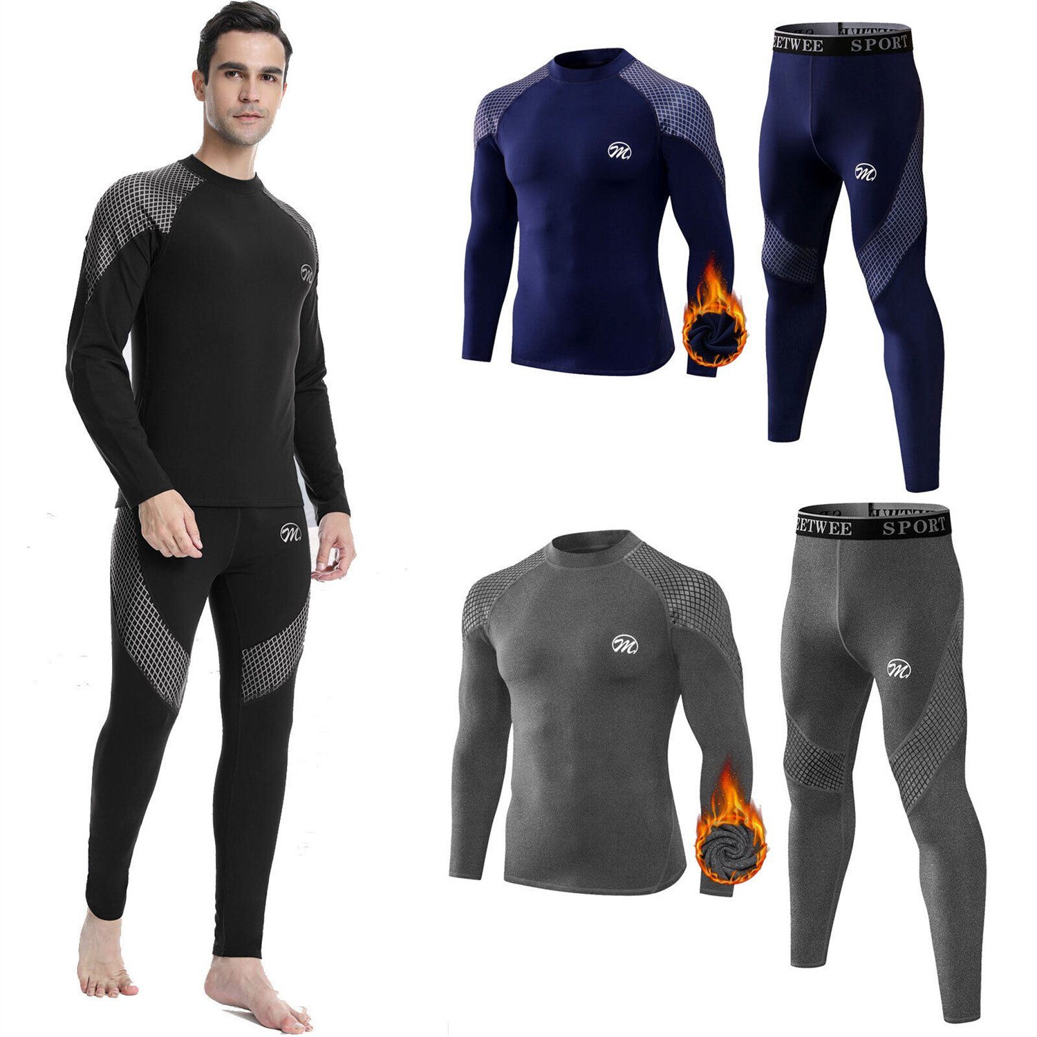 MEETYOO Thermounterhemd Herren Thermo Unterwäsche Set Skiunterwäsche (Funktionsunterwäsche Sportunterwäsche, Lang Thermohemd & Thermohose) Atmungsaktiv Thermisch