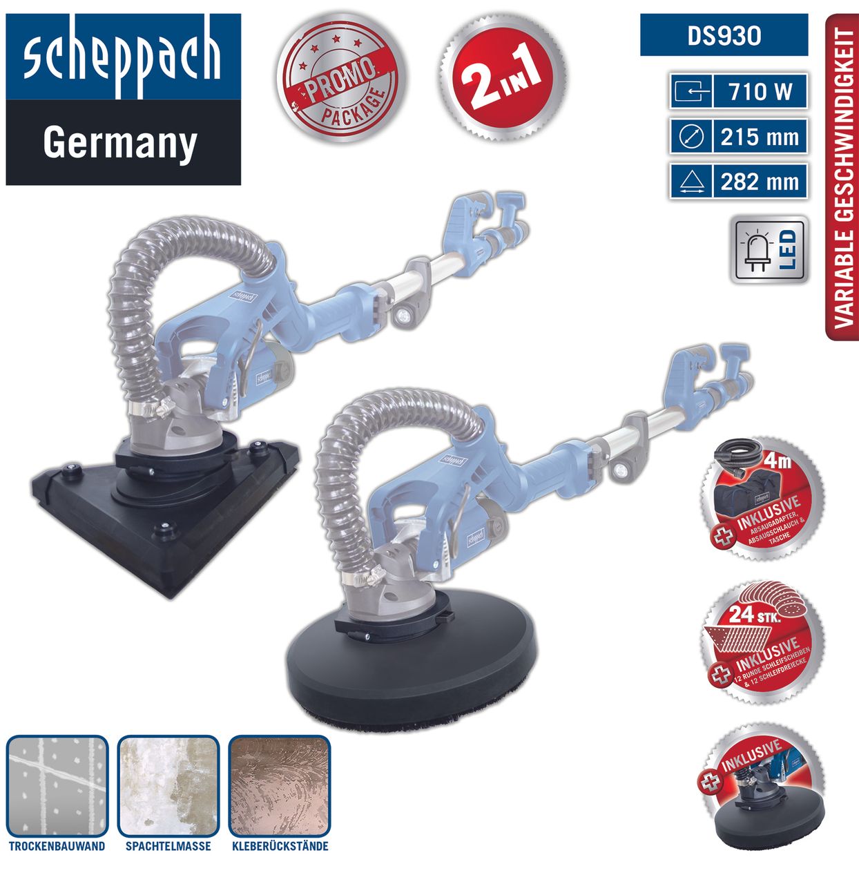 Scheppach 2in1 Wand- und Deckenschleifer DS930