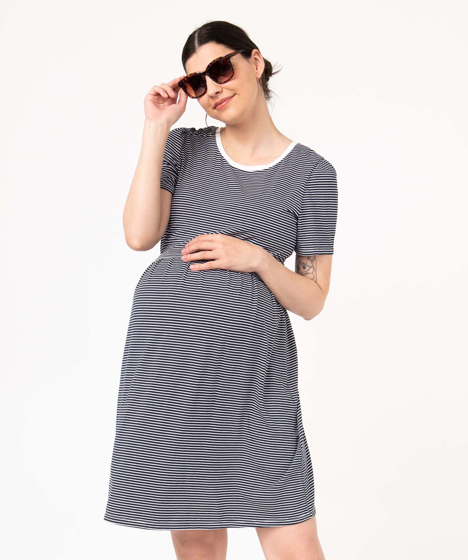Robe d'allaitement rayée à manches courtes ouverture discr... bleu | GEMO